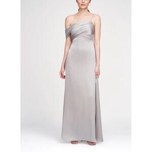 Theia Alaina One Shoulder Gown Dress Silvershade Satin Size 4 NWT Flattering